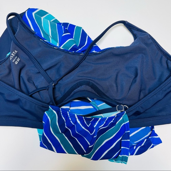 Athleta Water Stripe Blousy Chevron Tankini Teal Blue Size 40 B/C - Picture 8 of 11